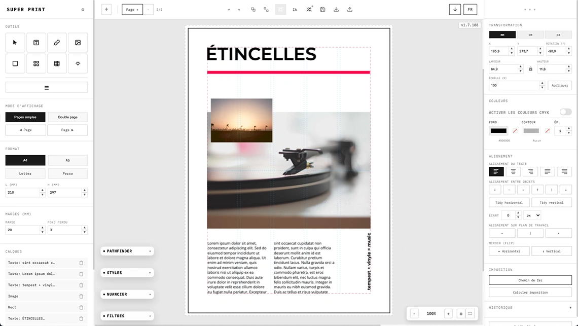 SuperPrint — logiciel de mise en page PAO en ligne